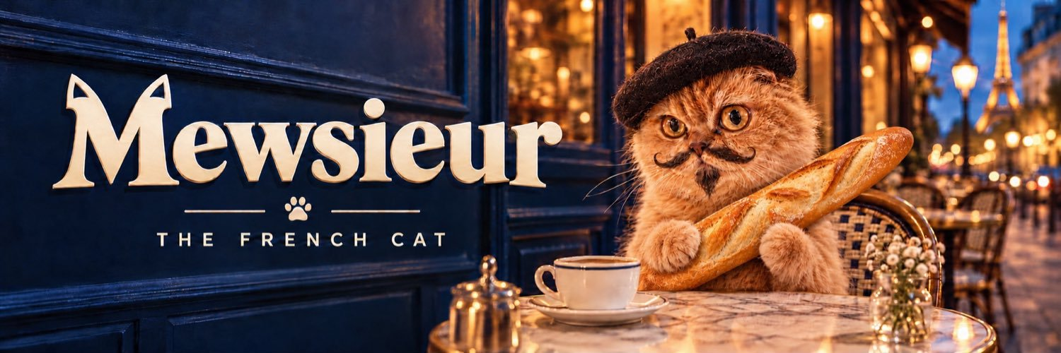 Mewsieur with a baguette at a Paris café